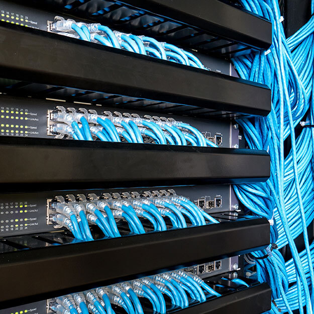 Blue Cabling in Cabinet
